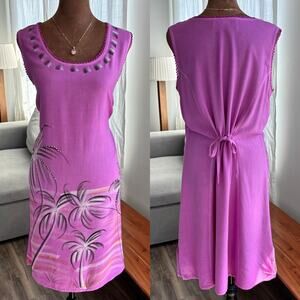 2000s Vintage Raya Sun Y2K Tropical Pink Palm Tree Sequin Embellished Dress M